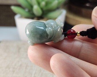 Jade Pig Pendant Necklace: 3D Carved Jadeite, Good Luck Charm