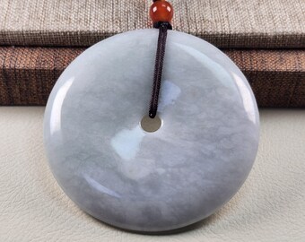 Grade A Natural Jadeite Jade 平安扣 Ping An Kou Donut Pendant, Pale Lavender White Jade Pendant, Chinese Peace Charm, Handmade Gift