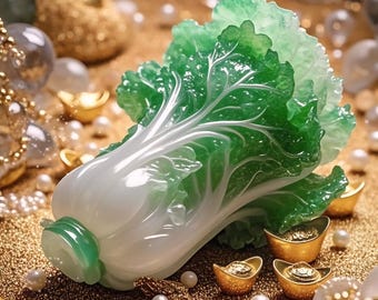 珍しい形の3D白菜大白菜、よく彫られた未処理の天然翡翠のペンダント