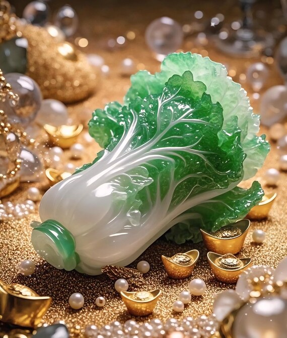 珍しい形の3D白菜大白菜、よく彫られた未処理の天然翡翠のペンダント