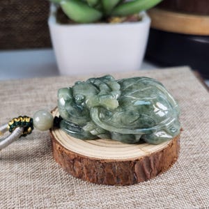 Grade A 3D Wealth Jade dragon turtle absorbs money well carved untreated natural jadeite jade pendant necklace or desk ornament