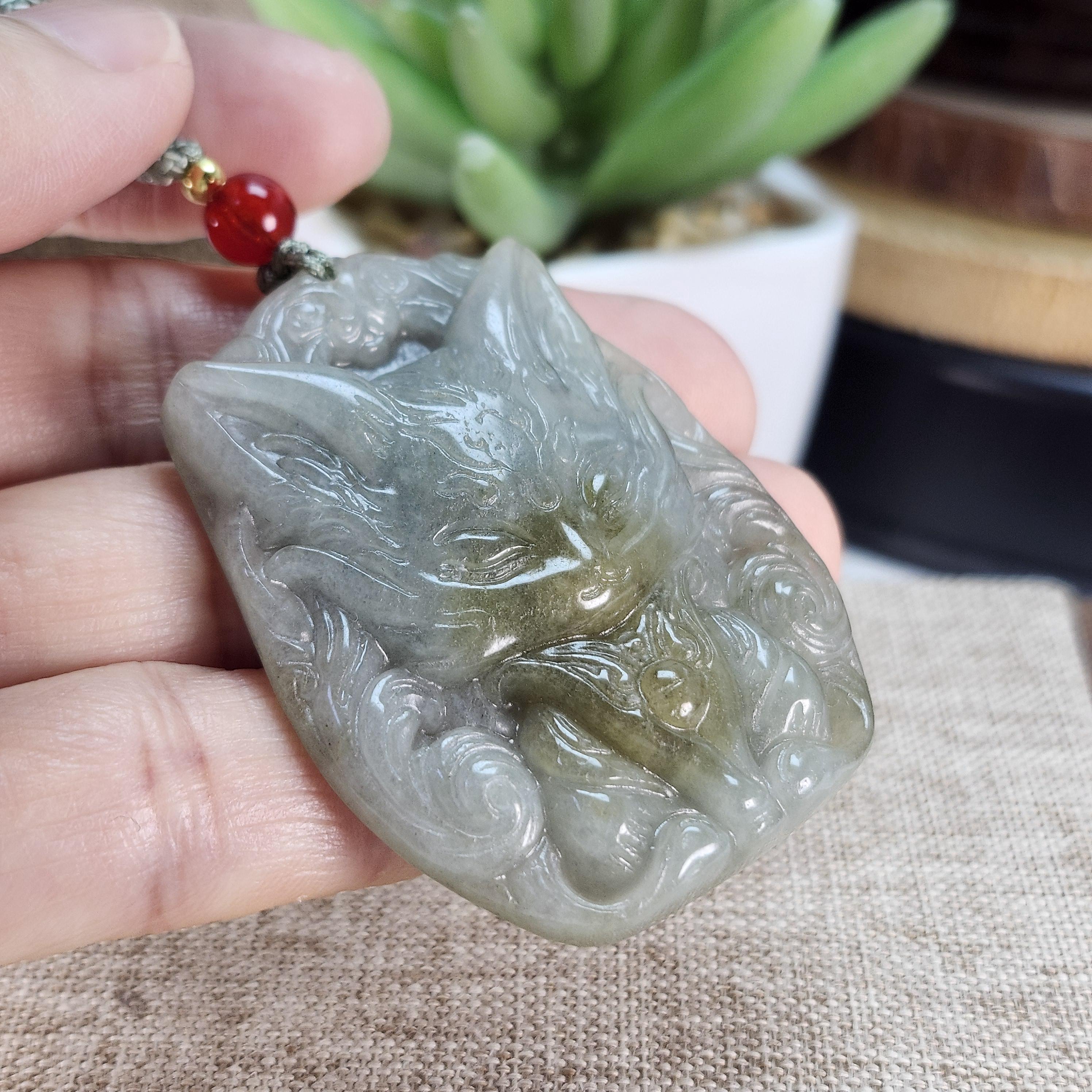 グレードA翡翠九尾狐翡翠ペンダント：未処理天然翡翠ネックレス - Etsy