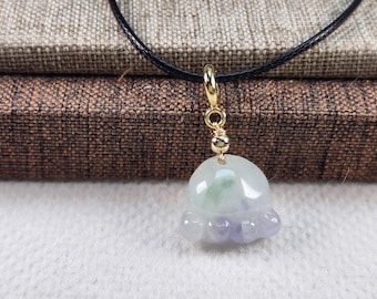 Carved Jade Cat Paw Pendant: Natural Jadeite, Black Cord Necklace