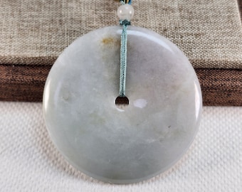 Anello grande a ciambella con benedizione da 55 mm, ciondolo in giada giadeite naturale non trattata con cordino per collana