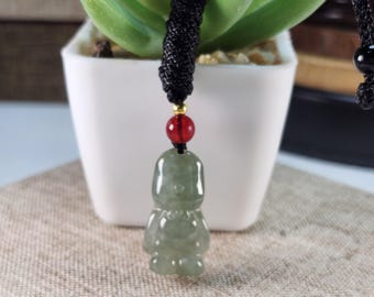 Type A jade bear well carved untreated natural jadeite jade pendant with necklace cord