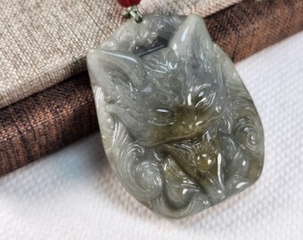 グレードA翡翠九尾狐翡翠ペンダント：未処理天然翡翠ネックレス - Etsy