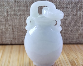 3D vase well carved untreated grade A natural white color jadeite jade pendant or desk decoration