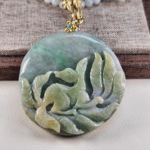 Grade A Jade Nine-Tailed Fox Natural Jadeite Pendant Necklace, Hand Carved on Raw Green Jade Amulet with Pretty Jade Bead Chain