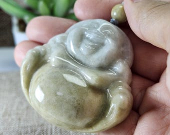仏教の神々、仏陀、天然ブルージェダイト翡翠石ペンダント、グレードA