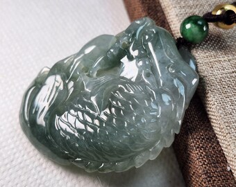 グレードA翡翠龍魚ペンダント：天然翡翠ネックレス - Etsy 日本