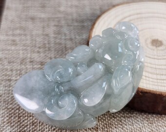 Collana con ciondolo in giada giadeite di tipo A traslucida naturale non trattata, con simbolo di ricchezza 3D Pixiu, che assorbe denaro.