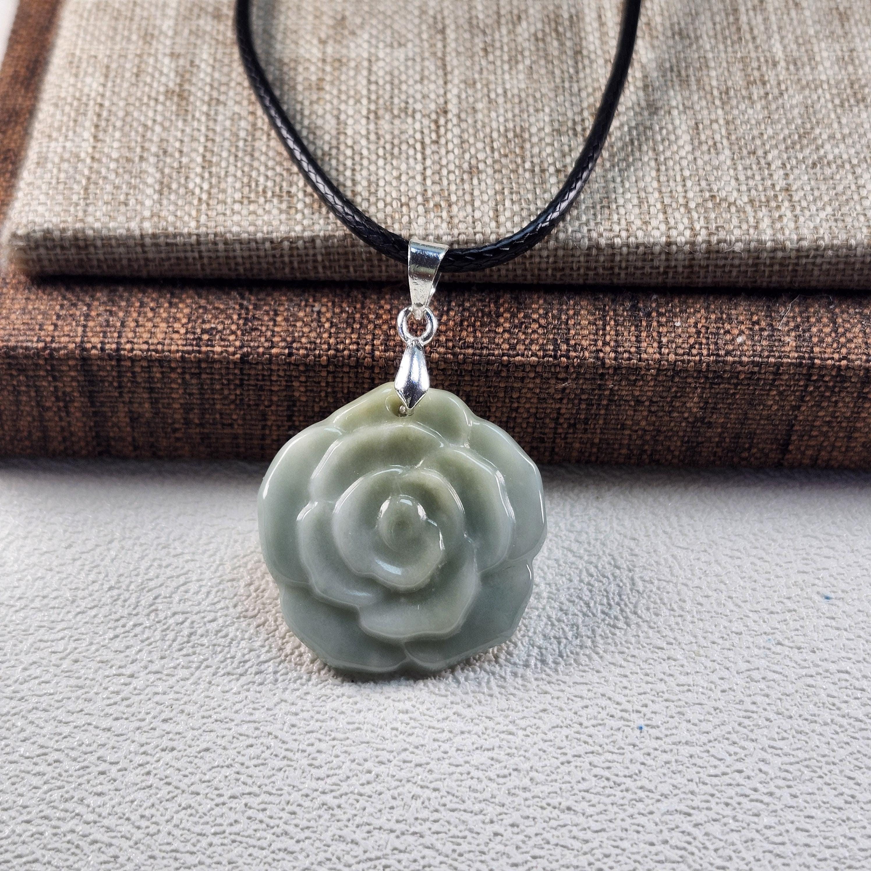 Grade A Jade Rose Flower Untreated Natural Jadeite Jade Pendant