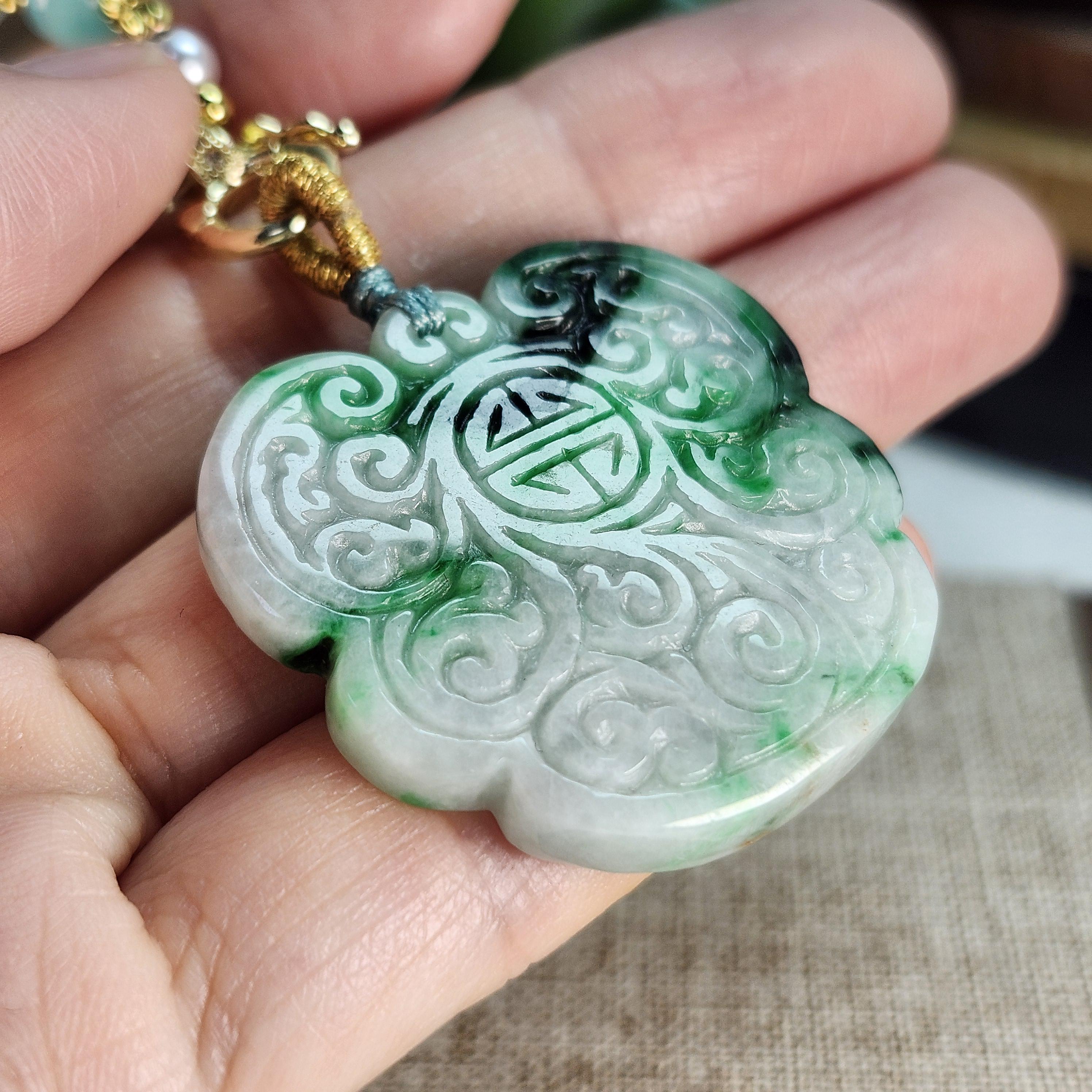 Grade A Jade Vintage Pattern Untreated Natural Jadeite Jade Pendant ...