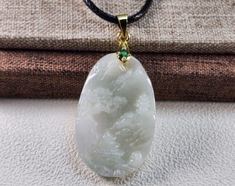 天然翡翠風景ペンダント翡翠ギフト山水彫刻 - ペンダント - 31.97g
