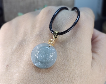 Lovely little Mini NeSha 哪吒 well carved untreated natural type A jadeite jade pendant necklace