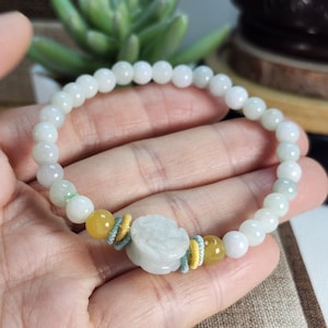 5mm jade bead with flower untreated natural jadeite jade bracelet tied by elastic string