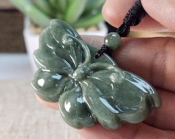 アンティーク 1880 年代 中国彫刻翡翠蝶ペンダント - Etsy 日本