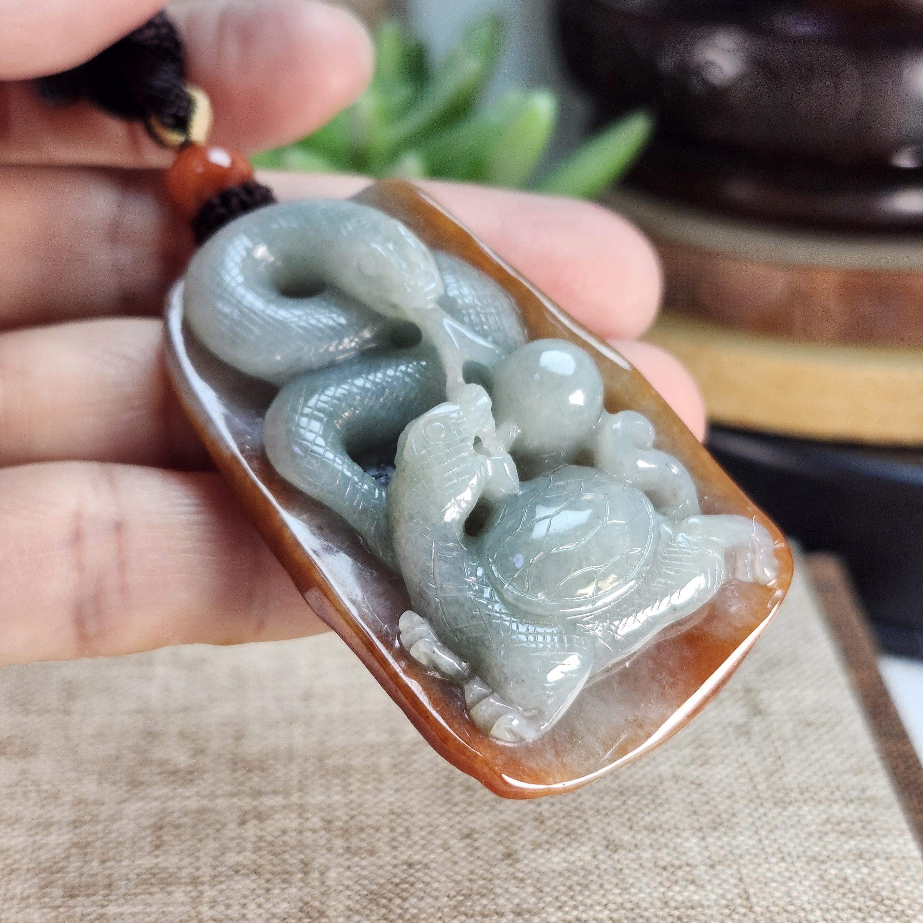 Ciondolo Collana Uomo Con Sirena In Giada Naturale – Talismano Moda – Multicolore