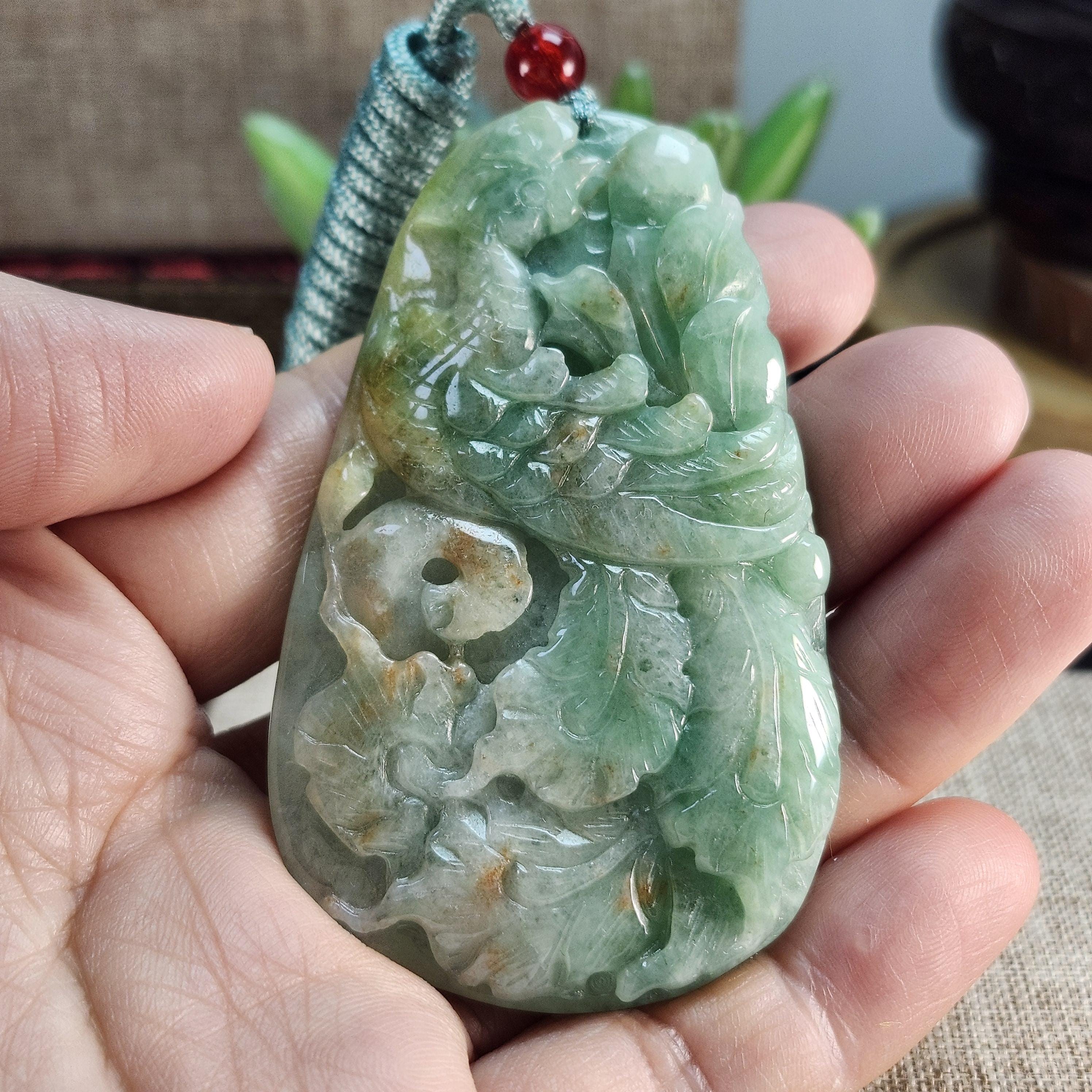 Grade A Jade Phoenix Pendant: Hand Carved Grade A Jadeite Necklace