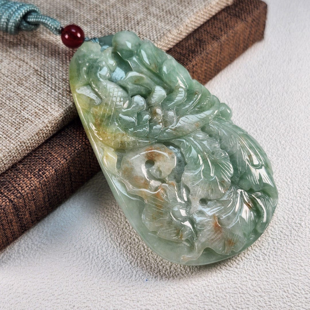 Grade A Jade Phoenix Pendant: Hand Carved Grade A Jadeite Necklace