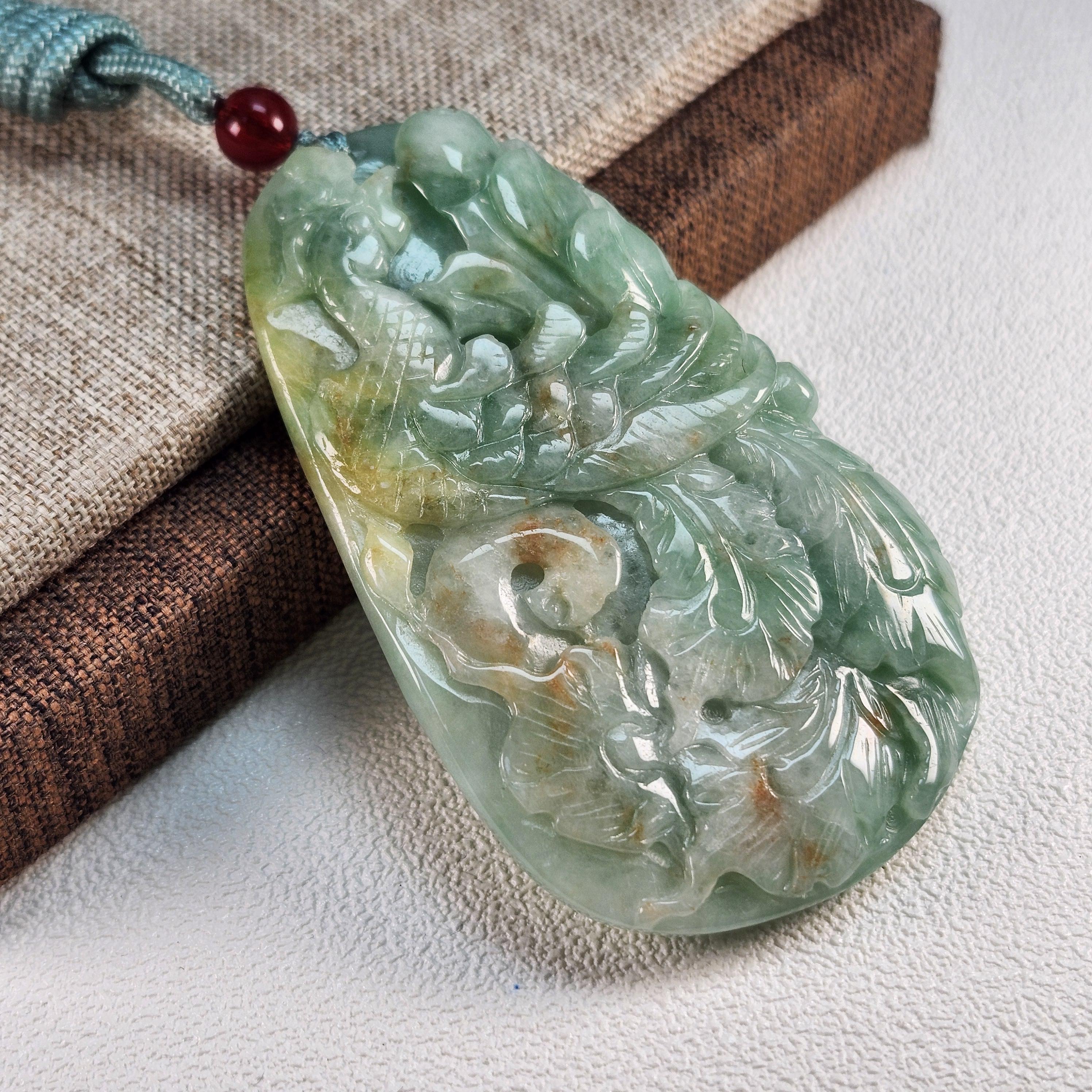Grade A Jade Phoenix Pendant: Hand Carved Grade A Jadeite Necklace