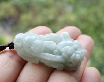 Jade Pixiu Pendant, Untreated Jadeite Wealth Charm