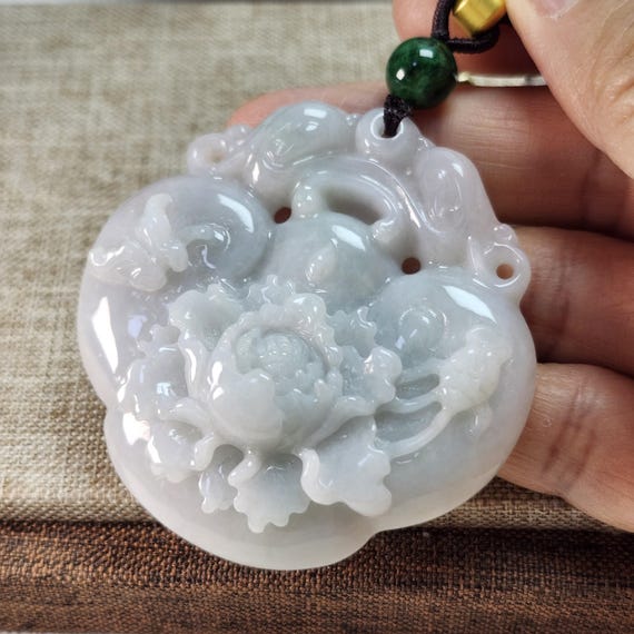 翡翠 彫刻 ペンダント ネックレス 牡丹 鳥 グレードA翡翠の花と鳥の花開富貴未処理天然翡翠ペンダントと美しい