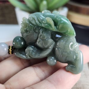 Well crafted 3D wealth Pixiu absorb money untreated natural type A jadeite jade pendant with beautiful necklace cord