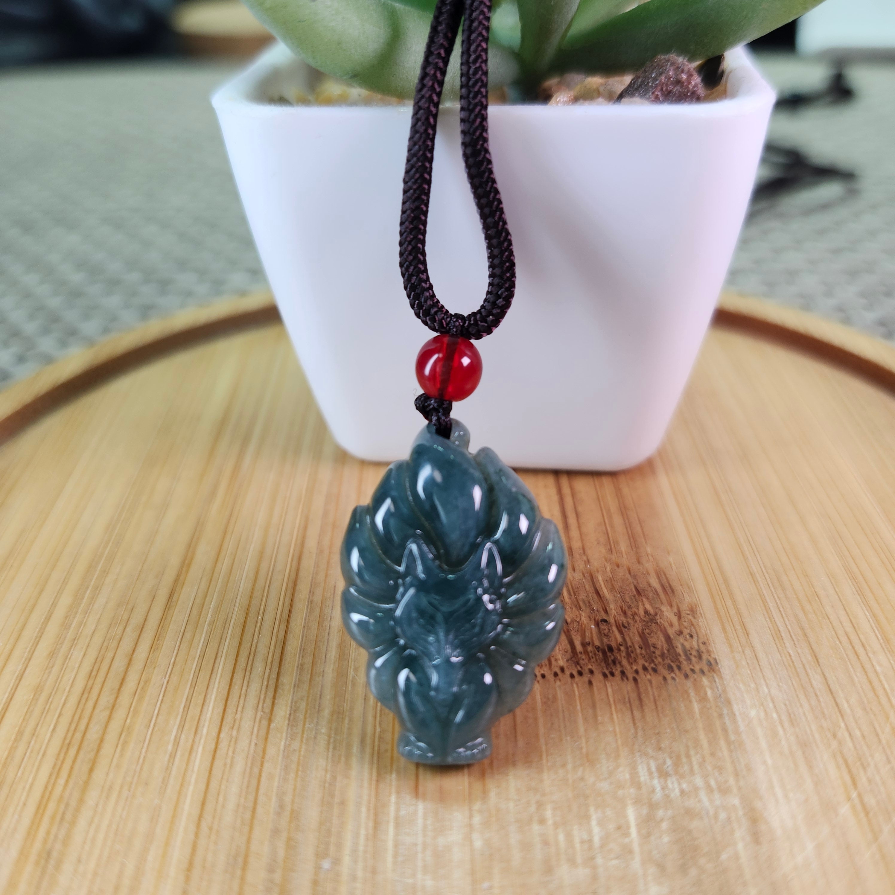 Nine-tailed Fox Natural Jade Pendant With Necklace Rope - Etsy