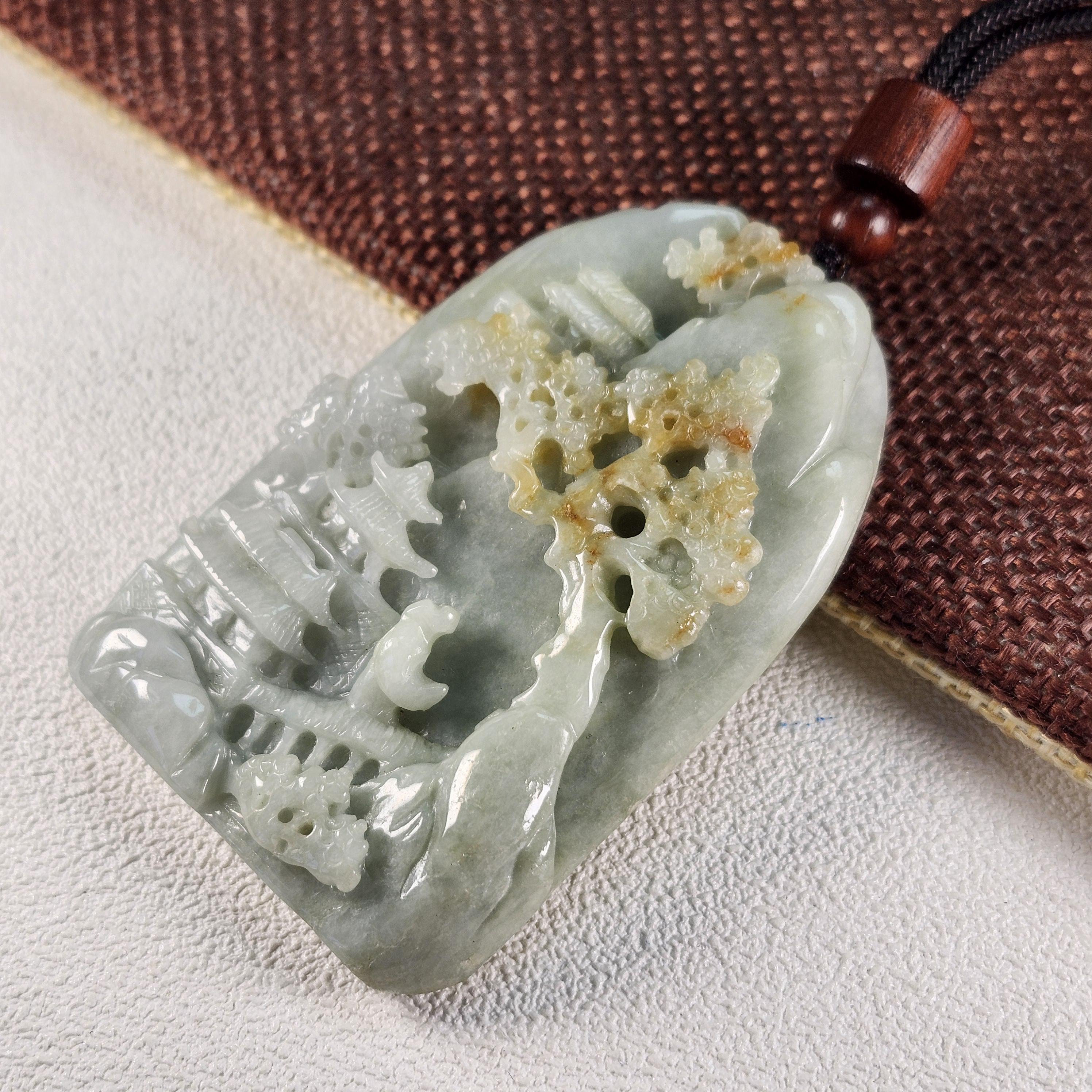 天然翡翠ペンダントネックレス、風景彫刻 - Etsy 日本