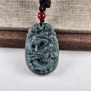 Little Grade A zodiac dragon untreated natural jadeite jade pendant with necklace cord