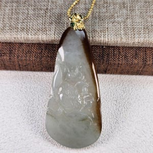 Elegant feel lotus flowers well carved untreated natural translucent jadeite jade pendant with necklace chain