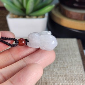 Burmese Jade Little and mini 3D rabbit well crafted untreated natural type A white color translucent jadeite jade pendant with necklace rope
