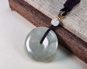 Anello a forma di ciambella in giada di grado A, 28 x 28 mm, giadeite naturale traslucida non trattata, ciondolo per collana, amuleto di protezione.