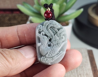 彫刻された鳳凰翡翠ペンダント：お守りネックレスジュエリー - Etsy 日本