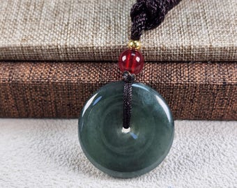 Grade A Jade 22*22mm Blessing Donut Ring 平安扣 well crafted untreated natural jadeite jade pendant necklace, Feng Shui Amulet