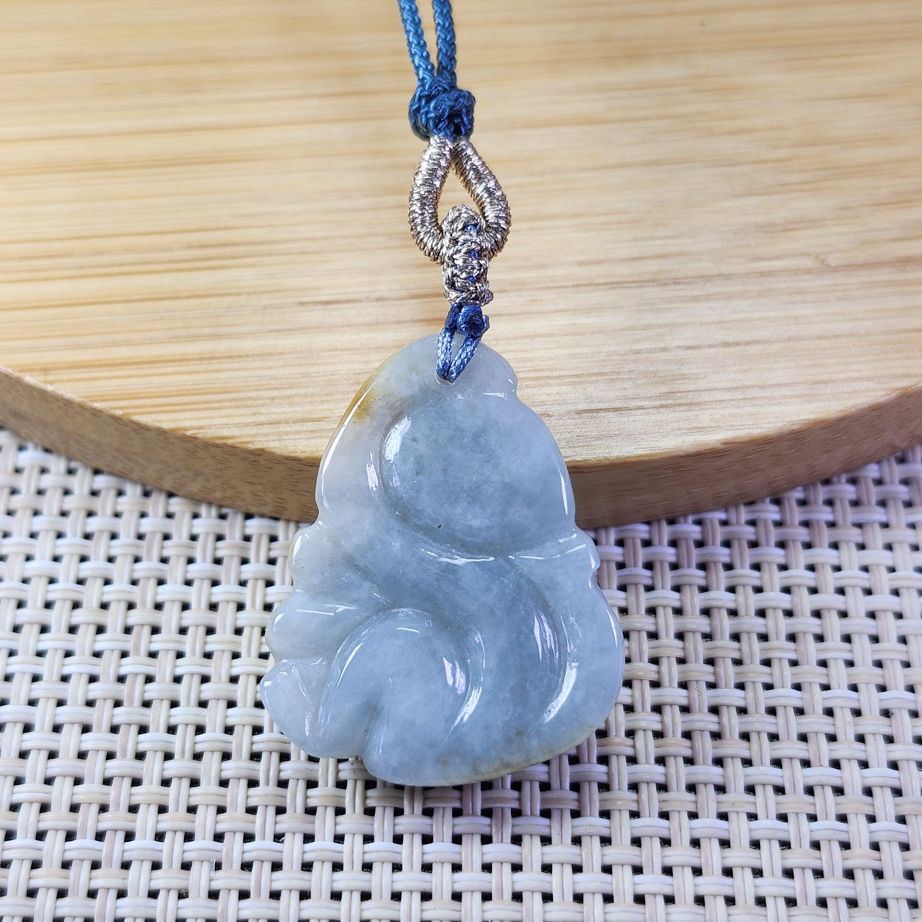 かわいい干支の猿の未処理天然翡翠ペンダント、調節可能なネックレス