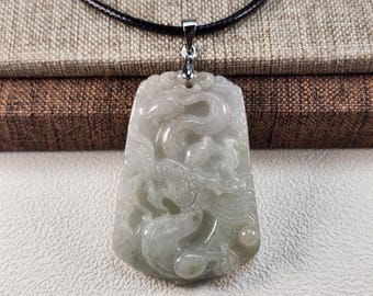 Little Dragon pattern well carved untreated type A natural jadeite jade pendant free with black pu necklace cord