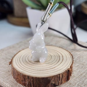 Cute little 3D zodiac rabbit carrying carrot well carved untreated natural jadeite jade pendant with necklace cord