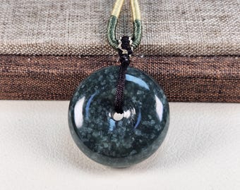 Grade A Natural Jadeite Jade Pi Disc Pendant 30mm | Green Blessing Donut (平安扣) Necklace | Untreated A Jade Feng Shui Amulet