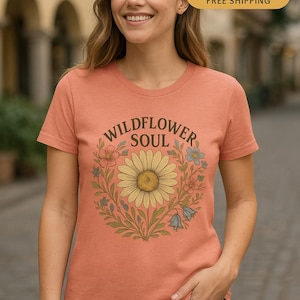 Wildflower Soul T-Shirt, Cottagecore Daisy Tee, Boho Floral Shirt for Nature Lovers, Bella Canvas 3001 Unisex Vintage Style Tee