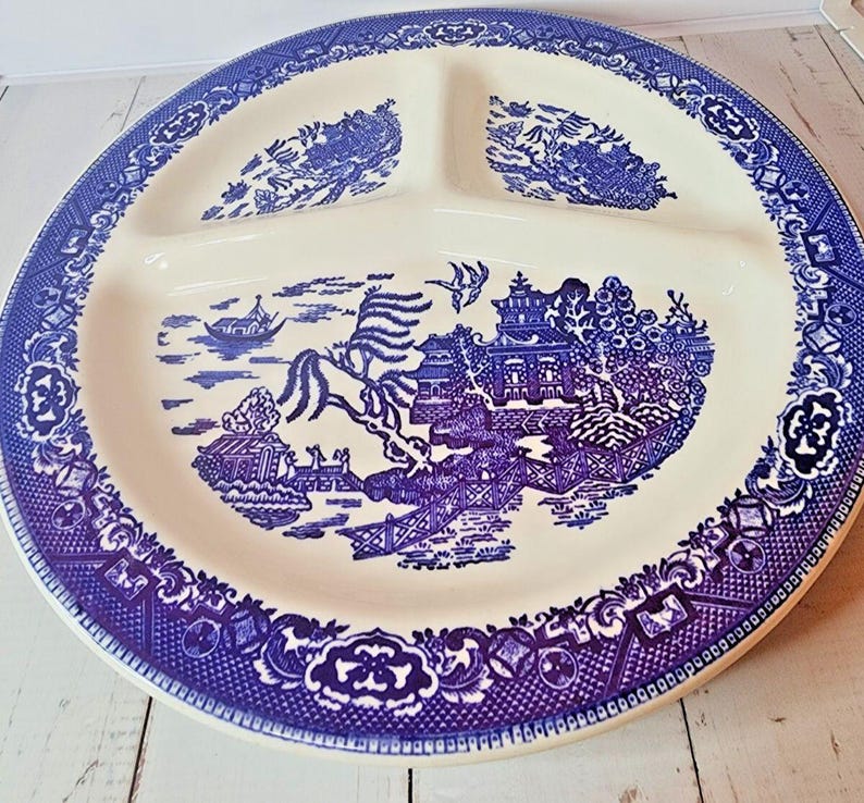 Set of 2 Vintage Blue Willow Divided Plates 10" MCM Ceramic ...