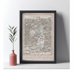 Map University of Georgia Print UGA Wall Art UGA Decor Father's Day Gift Valentines Day Gift University of Georgia Map Valentines Wall Decor