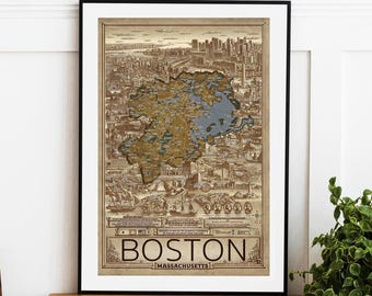 Hand-Drawn Boston Map Print: Detailed City Wall Art