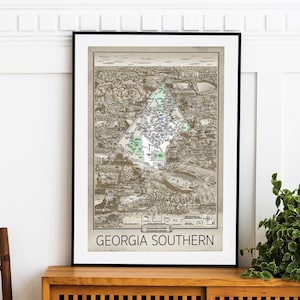 Hand drawn map of Georgia Southern University Wall Decor Georgia Southern Map Gift Georgia Southern University Map Columbia Map Georgia