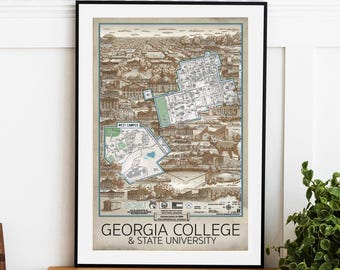 Georgia College and State University Map Print: Hand-Drawn GSCU Wall Art
