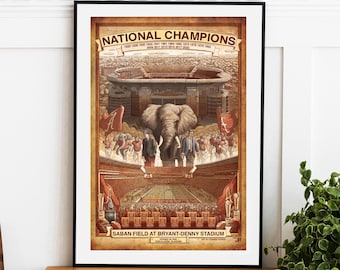 Alabama National Championship Print: Bryant-Denny Stadium, Elephant Art