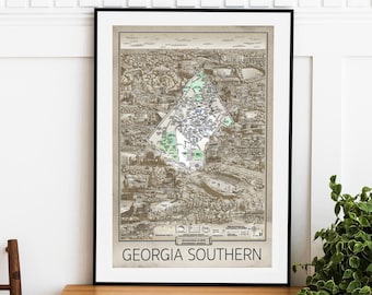 Georgia Southern University Map Art: Hand-Drawn Campus Print