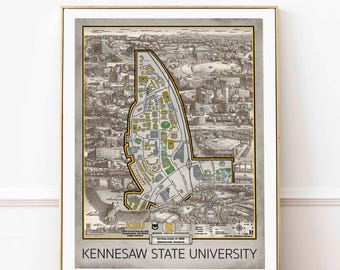 Kennesaw State University Map Poster, Hand-Drawn Campus Art Print