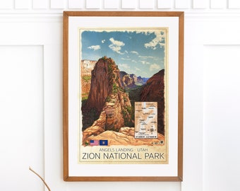 Zion National Park Angel's Landing Map Art Print: Utah Hiking Gift